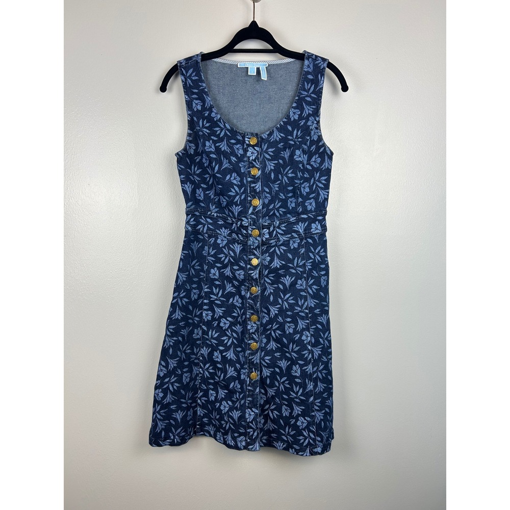Draper‎ James Blue Floral Sleeveless Button Front Denim Dress 4 Country Cottage - Picture 2 of 9